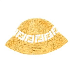 FENDI 100% authenticated yellow logo crochet bucket hat